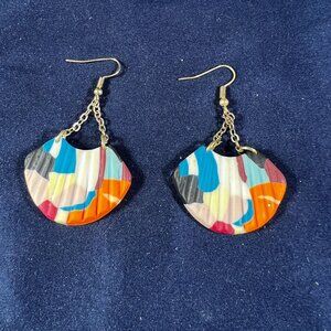 Plunder Colorful Abstract Polymer Clay Earrings With Chain Detail For Women